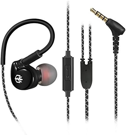 Sports Headphones, Wired Comfortable In Ear Headphones Sweatproof Stereo Headphones With Microphone Sports Earphones Earhook For Gym Running Workout Black