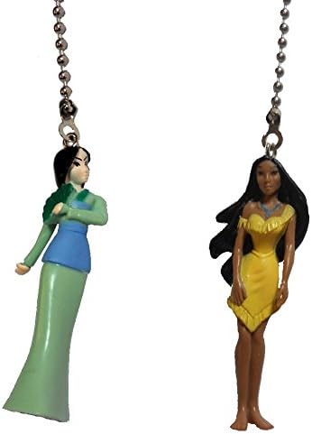 Set of 2 - Disney Princess POCAHONTAS and MULAN Ceiling Fan PULL light Chain extender SET