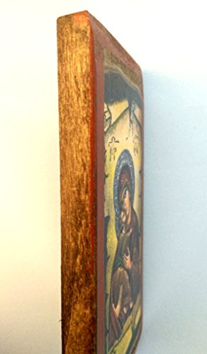 Handmade Wooden Greek Christian Orthodox Mount Athos Icon of Virgin Mary & Jesus /Mp15