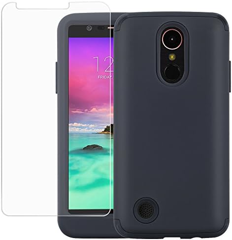 LECASE LG Aristo Case , Rugged Three Layer Hybrid Shockproof Protection Cover, Front Raised Screen Lip With Tempered Glass Screen Protector For LG Phoenix 3/ LG K8 2017/ LG Fortune/ LG Risio 2- Black