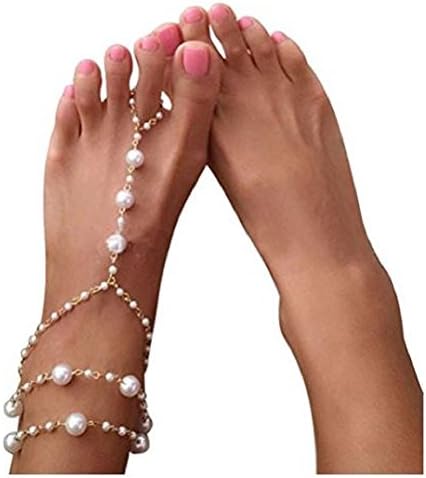 Nina Sharae Women Beach Imitation Pearl Barefoot Sandal Foot Jewelry Anklet Chain