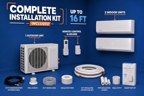 Senville 18000 BTU Dual Zone Mini Split Air Conditioner Heat Pump, 1.5 Ton, 2 Zone, Works with Alexa, White