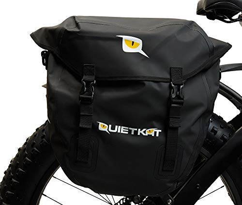 QuietKat 18QKDSB Pannier Saddle Bags Rear Bike Rack, Waterproof Marine Grade Drybag 3, 300 Cubic cm Storage, Black