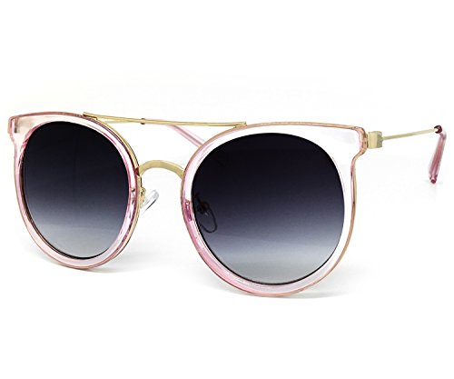 O2 Eyewear 6644 Premium Retro Cats eye Funky Fashion Tint Candy Flat Metal Aviator Sunglasses (Cats eye, CLEAR PINK)