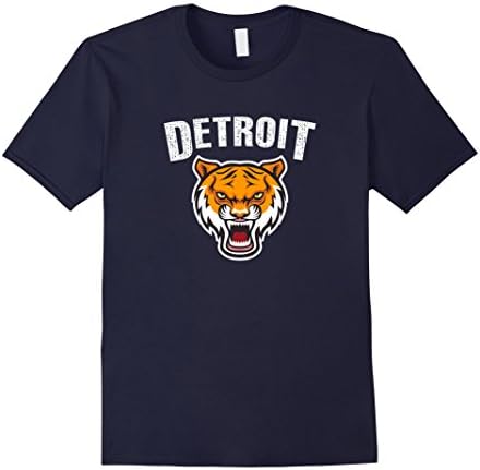 Mens Tiger Mascot With Distressed Detroit Graphic T-Shirt 2XL Navy