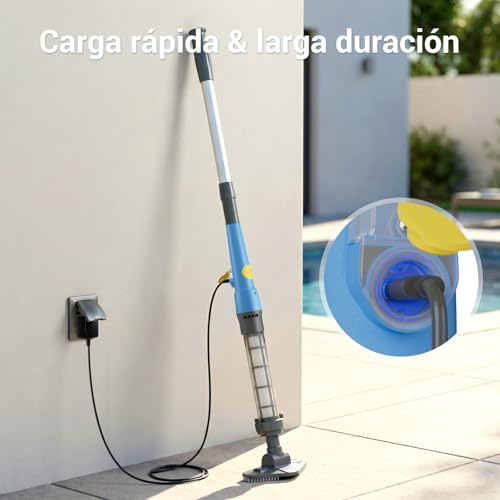 2 in 1 Cordless Pool Vacuum Cleaner, Rechargeable Pool Cleaner with 60 Min Autonomy, Suction 32 L/min, Ideal for Detachable Pools, Above Ground Pools, SPA and Whirlpool
