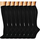 ACTINPUT 8 Pairs Compression Socks Women & Men -Best Medical,Nursing,Travel & Flight Socks-Running & Fitness,Pregnancy-15-20mmHg (L/XL, Black)