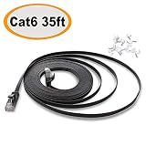Cat 6 Ethernet Cable 35 ft Black with Cable Clips - Flat Internet Network Cable - Cat 6 Computer LAN Cable - Cat6 Ethernet Patch Cable with Snagless Rj45 Connectors - 35 feet Black (10 Meters)