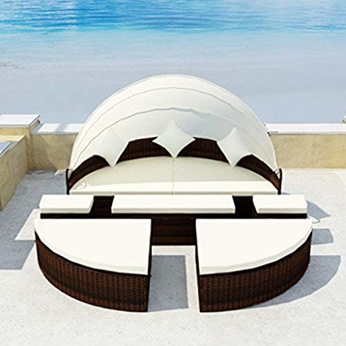 Directsale Rattan Wicker Daybed Garden Furniture Outdoor Patio Sofa Sun Bed Lounger Round,Fabric: Polyethylene: 100%, Easy to Clean to Move, Strong Capacity Support