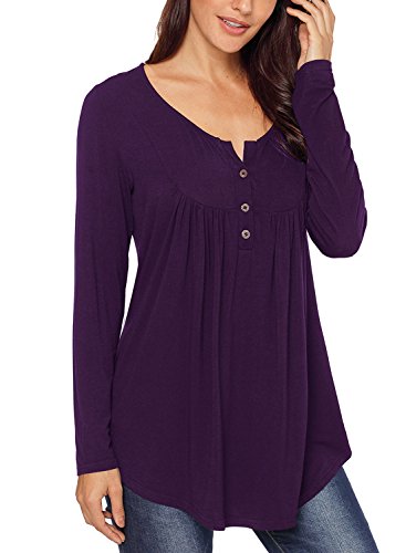 HOTAPEI Ladies Tops and Blouses Plus Size Tunics for Women to Wear with Leggings Loose Purple XL