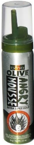 BMB Olive Angry Mousse Extra Super Hold 2 oz - Super Shine / Nourishes, Moisturizes Hair (Holds your style with incredible shine) by Blue Moon Beauty