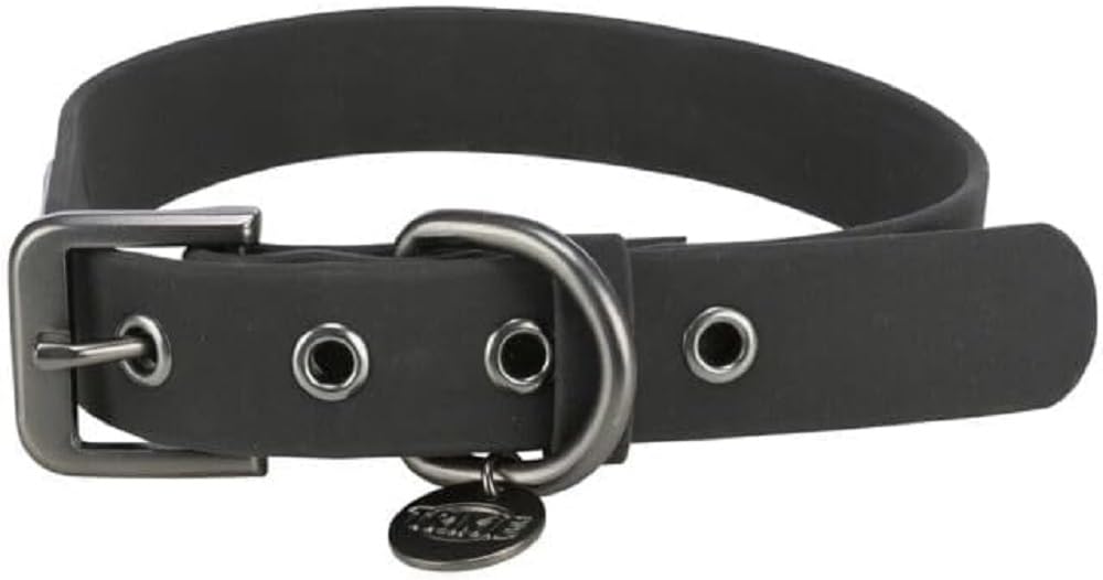 TRIXIE CityStyle L Dog Collar Neck Circumference 45-52 cm/25 mm Black PVC Collar for Small - Medium Dogs, Adjustable, Water-Repellent & Wipe-Clean, 1971701