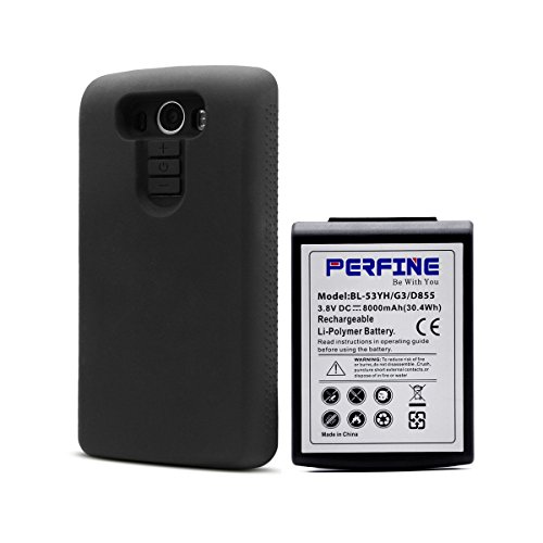 Perfine G3 Battery BL-53YH 8000mAh Replacement for LG G3 D855 D850 VS985 Li-Polymer Extended Battery with Full Edge Protective TPU Case