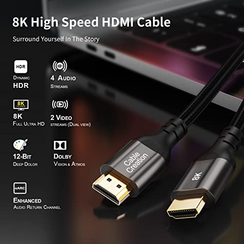 HDMI ARC Cable, CableCreation 8K HDMI Cable 10ft (48Gbps, 8K60Hz) 10