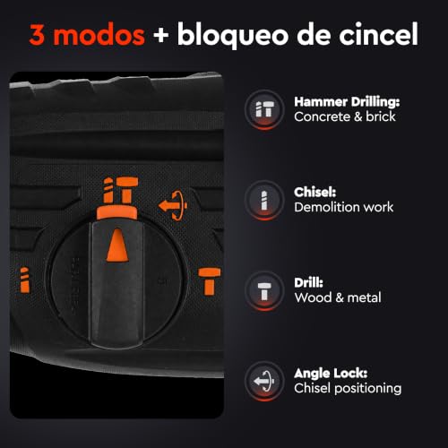 Dnipro-M SDS-Plus 880W Drill Hammer with Quick Change Chuck 2-13 mm, 3 Working Modes, 2.8J, 4850 ipm, 1150 rpm, Drilling up to 26 mm in Concrete, Case RH-100Q