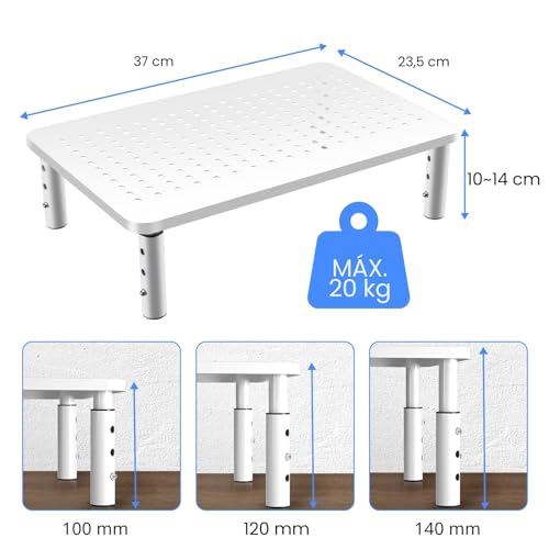 suptek Height Adjustable Monitor Stand, Riser Monitor for PC, Laptop, Printer up to 20 kg, Metal with Ventilation Platform, Computer Display Stand