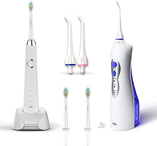 HANASCO DiamondClean Sonic Electric Toothbrush 4 Diference Working Model Wireless Rechargeable 700mAH Lithium Battery Wireless Charging Base Travel Toothbrush + 1 PCS Flosser Oral Irrigator FL-V８