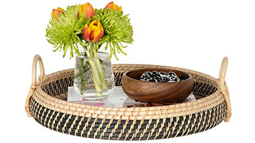 KOUBOO-Round-Rattan-Breakfast-Natural-Black-Serving-Trays-One-Size