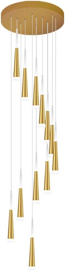 Amazon Co Jp Led 円錐 階段 シャンデリア 現代 高い天井 天井照明器具 スパイラル フラッシュマウント ペンダントライト 用 ホテル ヴィラ リビング ルーム ゴールド 12光 ホーム キッチン