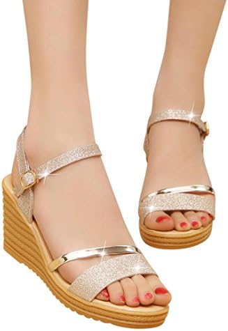 Luckylin Wedge Sandals for Women Open Peep Toe Buckle Shoes Platform High Heels