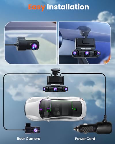360° Dash Cam Front and Rear,4 Channel 2K Dash Cams for Cars,2K+1080P*3 Car Camera, Built-in Wi-Fi & APP, G-Sensor, 8 IR Lamps Night Vision, 64GB SD Card
