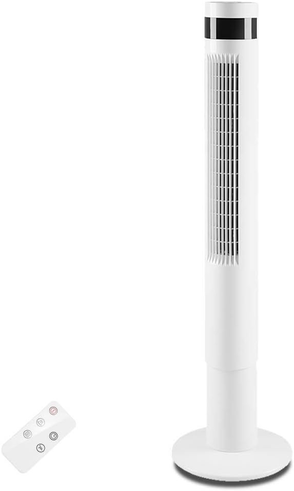 Kismile 43” Portable Tower Fans with Oscillation,Remote Control,3 Powerful Wind Speed and 3 Modes Settings, Built in 12 H Timer LED Display Compact Standing Fan for Bedroom,Home,Office (43 inch, White)