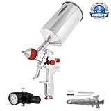 TCP Global Professional Gravity Feed HVLP Spray Gun with a 1.4mm Fluid Tip, 1 Liter Aluminum Cup and Air Regulator