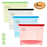 Reusable Silicone Snack Sandwich Food Bags - Ziplock Container - Preservation Storage Container for Kitchen Lunch | Freezer Bag - Microwave Dishwasher Safe Instant Pot Accessories | 4 Pack