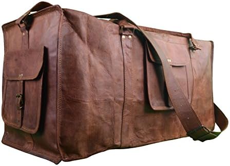 Urban Dezire Duffle Gym Bags Genuine Vintage Brown Leather Goathide 24" Travel Luggage