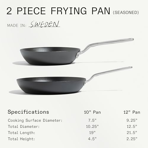 Made In Cookware - 2 Piece (Includes 10",12") Seasoned Carbon Steel Frying Pan - Professional Cookware - Made in Sweden - Induction Compatible