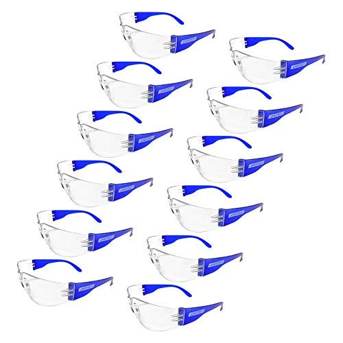 JORESTECH Eyewear Protective Safety Glasses, Polycarbonate Impact Resistant Lens Pack of 12 (Clear/Blue)