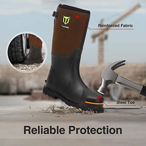 TIDEWE Rubber Work Boot for Men with Steel Toe & Shank, Waterproof Anti
