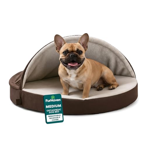 FurHaven Round Orthopedic Dog Bed for Medium Dogs, Egg Crate with a Solid Ortho…
