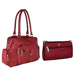 Bizarre Vogue Women’s Handbag With Wallet (Set of 2) (BV1188_Maroon)