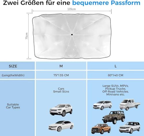 Sun Protection Car Front Windscreen Interior, Parasol Car, Windscreen Sun Protection Suitable for Most Models (75 cm x 135 cm)