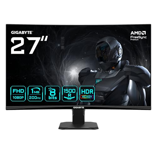 Gigabyte GS27FCA 27 FHD Curved Gaming Monitor - 1920 x 1080, 200Hz, 1ms, 250 cd/m², FreeSync Premium, HDR Ready, HDMI 2.0, DisplayPort 1.4