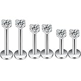 Areke Women's Stainless Steel Cubic Zirconia Piercing Unisex Labret Small Lip Ring/ Tragus/ Helix Earrings Color White