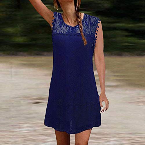Witspace Women Casual Lace Sleeveless Beach Short Dress Tassel Mini Dress