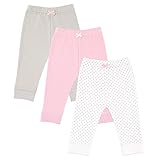 Luvable Friends Baby Girls' 3 Pack Tapered Ankle Pant 9, Pink/Gray, 9-12 Months