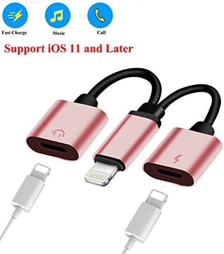 Apple iPhone X / 7 / 7 Plus / iPhone 8 / 8 Plus Dual Lightning Adapter&amp;Splitter,2 in 1 Headphone Audio and Charge Cable Lightning Connector,Support iOS11 and Later,for iPhone 7 / 8 / 10 - Rose Gold