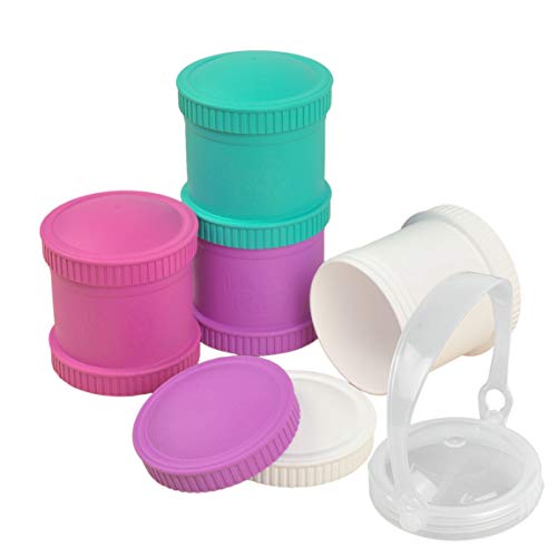 Re-Play Made in The USA 9 Piece Stackable Food and Snack Storage Containers for Babies, Toddlers and Kids of All Ages - Bright Pink, Aqua, Purple, White (Sparkle+)