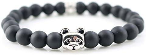 New Hot Sale Silver Plated Panda Charm Bracelets &amp; Bangles Agate Stones Beads for Men Women Fashion Jewelry "Lucky" Stamp