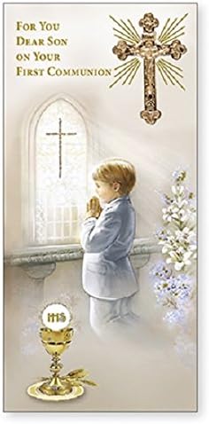 For You Dear SON on Your First Communion Card Gold Metal Cross ~ Holy Communion