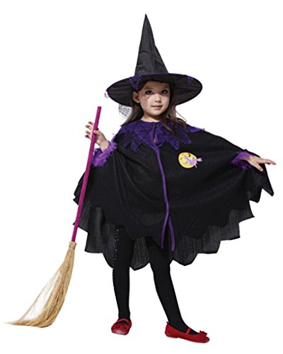 La Vogue Kids Witch Costume Halloween Fancy Dress Cape Hat Outfit Purple 3-4Y