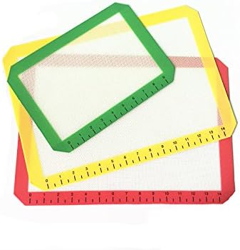 Silicone 3 Piece Non Stick Baking Mats with Measurements 2 Half Sheet Liners and 1 Quarter Sheet Mat, Professional Quality, Non Toxic and FDA Approved, Red, Yellow and Green. By lowpriceever