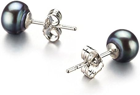 925 Sterling Silver 6-7mm Size Real Freshwater Black Pearl Earrings Stud Earrings Quality gift