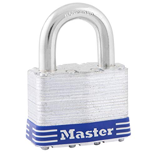 Master Lock 5EURD Vorhaengeschloss aus laminiertem Stahl mit Schluessel, Grau, 7,4 x 5,1 x 3,3 cm