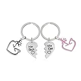 Meiligo Fashion 2 Pcs Couples Gift Alloy Her Buck His Doe Letter Heart Puzzle Dog Tag Key Chain Bracelet Broken Heart Matching Engraved Heart Letter Bracelet Key Chain (Key chain(2pcs)-2)