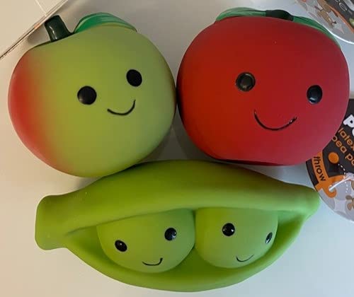 Surrey Feed Latex Dog Toys Variety Pack - Squeaky Fruit & Veg SMALL (Apple/Tomato/Peas)