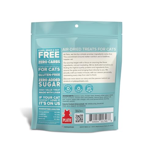 PLATO PET TREATS CAT TREATS – SINGLE INGREDIENT, HEALTHY SALMON TREATS FOR INDOOR CATS – 2.5 OZ
